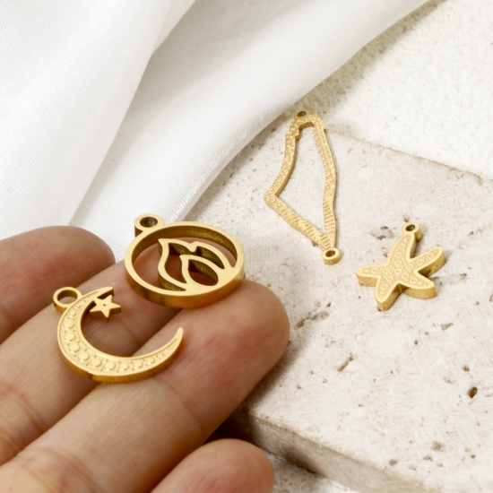 Imagen de 2 Unidades Enchapado al Vacío 304 Acero Inoxidable Colgantes Chapado en Oro de 18K