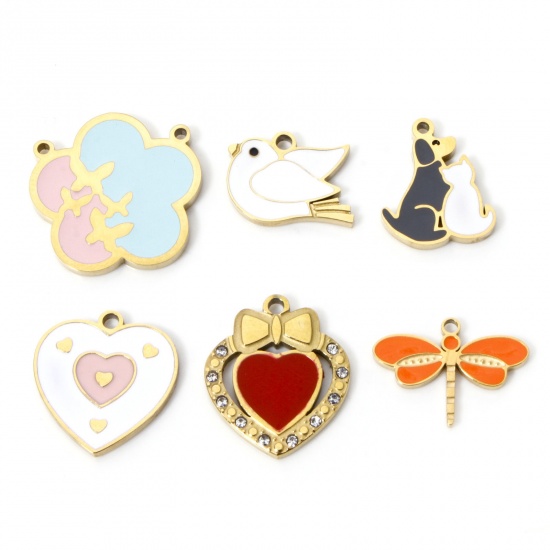 Picture of Vacuum Plating 304 Stainless Steel Charms 18K Gold Plated Multicolor Enamel