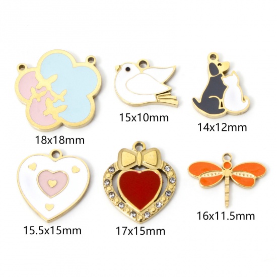 Picture of Vacuum Plating 304 Stainless Steel Charms 18K Gold Plated Multicolor Enamel