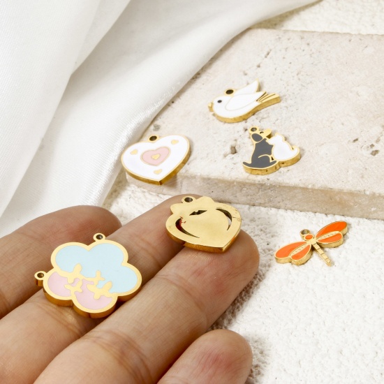 Picture of Vacuum Plating 304 Stainless Steel Charms 18K Gold Plated Multicolor Enamel