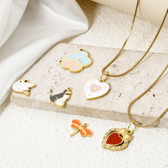 Picture of Vacuum Plating 304 Stainless Steel Charms 18K Gold Plated Multicolor Enamel