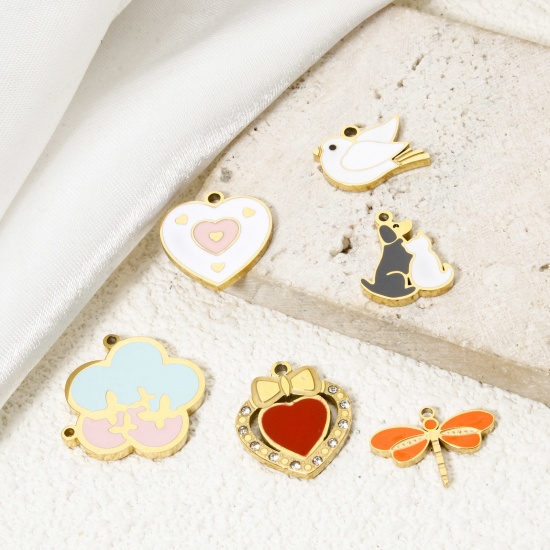 Picture of Vacuum Plating 304 Stainless Steel Charms 18K Gold Plated Multicolor Enamel