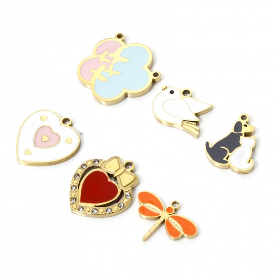 Picture of Vacuum Plating 304 Stainless Steel Charms 18K Gold Plated Multicolor Enamel