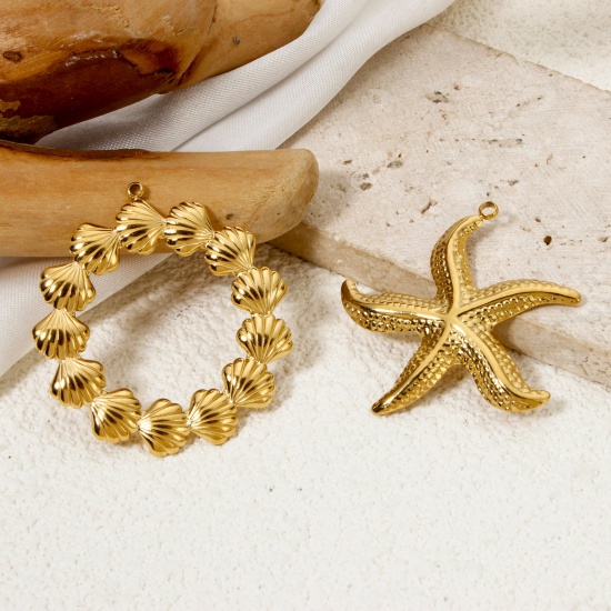 Image de 1 Pièce Pendentifs en 304 Acier Inoxydable Placage Sous Vide Écologique Bijoux d'Océan Cheval de Mer Plaqué Or Véritable 18K Coquilles 3D