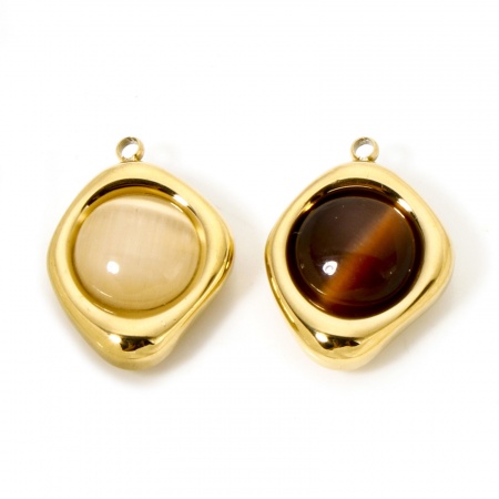 Eco-friendly Vacuum Plating 304 Stainless Steel Charms 18K Real Gold Plated Irregular With Synthetic Gemstone Cabochons 20mm x 15mm Eco-friendly Vacuum Plating 304 Stainless Steel Charms 18K Real Gold Plated Irregular With Synthetic Gemstone Cabochons 20mm x 15mm