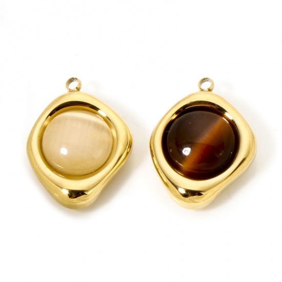 Bild von Umweltfreundliche Vakuumbeschichtung 304 Edelstahl Charmes Unregelmäßig 18K Echtgold plattiert Mit synthetischen Edelstein Cabochons 20mm x 15mm