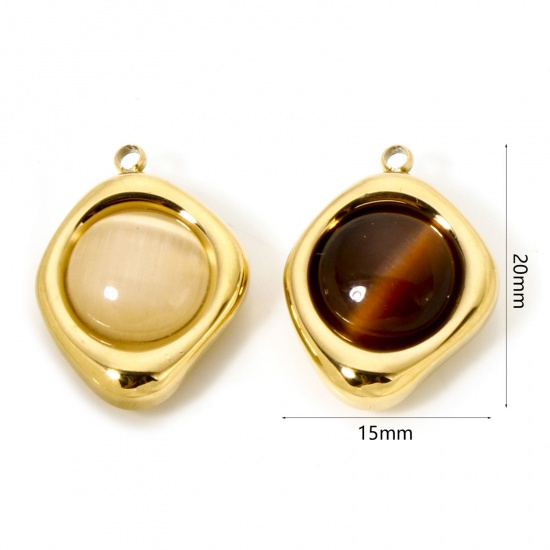 Bild von Umweltfreundliche Vakuumbeschichtung 304 Edelstahl Charmes Unregelmäßig 18K Echtgold plattiert Mit synthetischen Edelstein Cabochons 20mm x 15mm