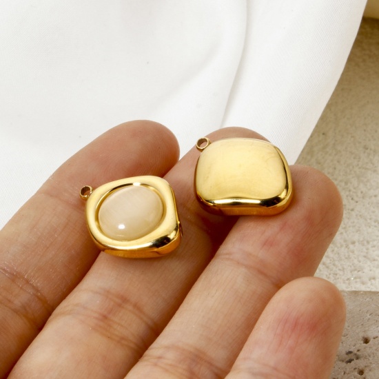 Bild von Umweltfreundliche Vakuumbeschichtung 304 Edelstahl Charmes Unregelmäßig 18K Echtgold plattiert Mit synthetischen Edelstein Cabochons 20mm x 15mm