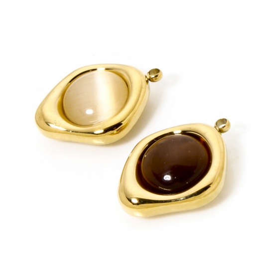 Bild von Umweltfreundliche Vakuumbeschichtung 304 Edelstahl Charmes Unregelmäßig 18K Echtgold plattiert Mit synthetischen Edelstein Cabochons 20mm x 15mm