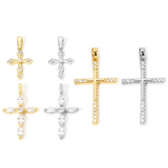 Picture of Brass Religious Charms Multicolor Cross Clear Cubic Zirconia