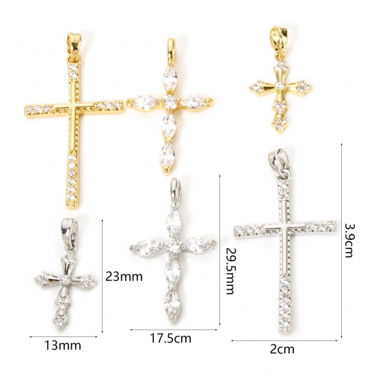 Picture of Brass Religious Charms Multicolor Cross Clear Cubic Zirconia