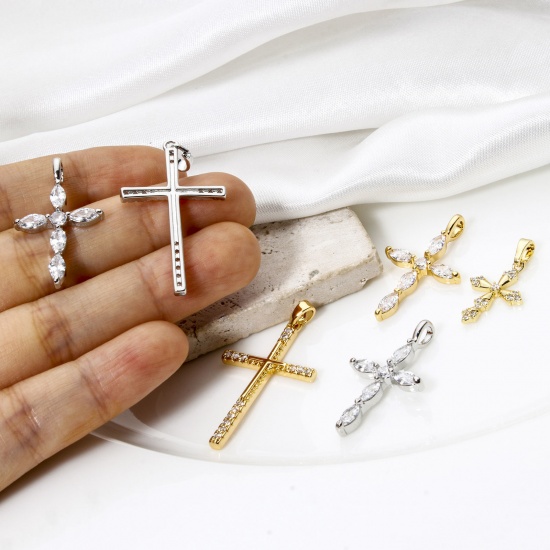 Picture of Brass Religious Charms Multicolor Cross Clear Cubic Zirconia