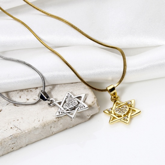Imagen de 2 Unidades Latón Religión Colgantes Charms Estrella de David Hexagrama Multicolor Micro Pave Claro Circón Artificial 21mm x 12mm