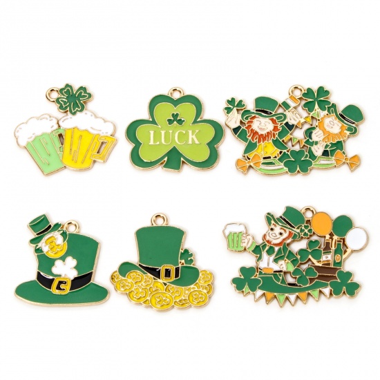 Image de 10 Pcs Pendentifs Fête de la St Patrick en Alliage de Zinc Doré Multicolore Émail