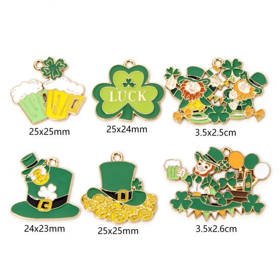 Image de 10 Pcs Pendentifs Fête de la St Patrick en Alliage de Zinc Doré Multicolore Émail