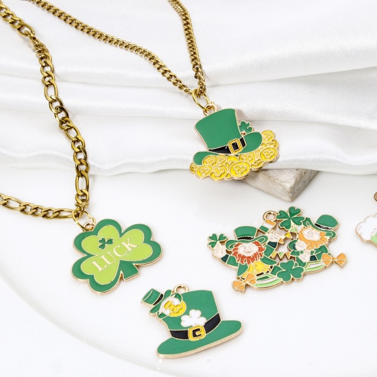 Image de 10 Pcs Pendentifs Fête de la St Patrick en Alliage de Zinc Doré Multicolore Émail