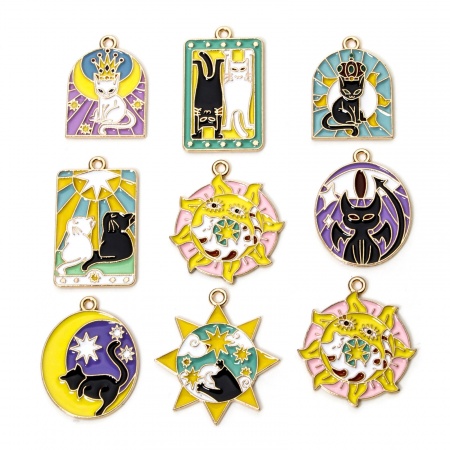 Zinc Based Alloy Charms Gold Plated Multicolor Cat Animal Enamel