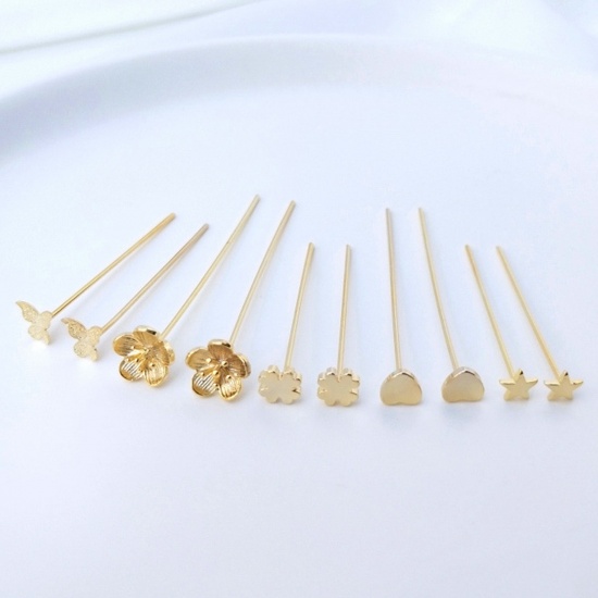 Picture of 0.7mm Eco-friendly Brass Head Pins 14K Real Gold Plated