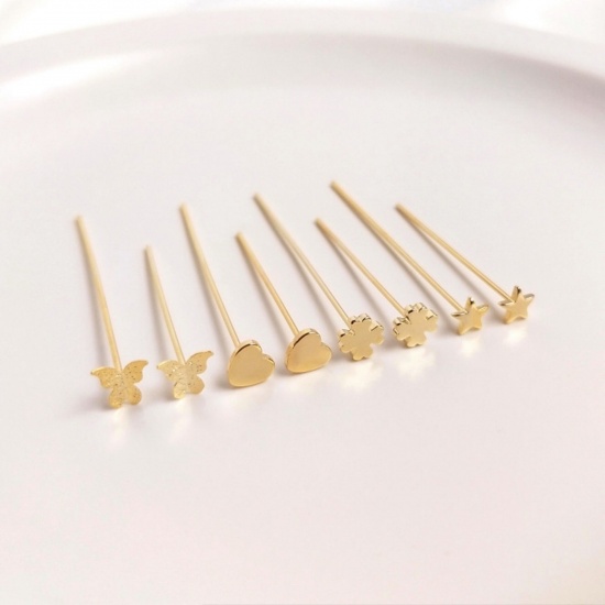 Picture of 0.7mm Eco-friendly Brass Head Pins 14K Real Gold Plated