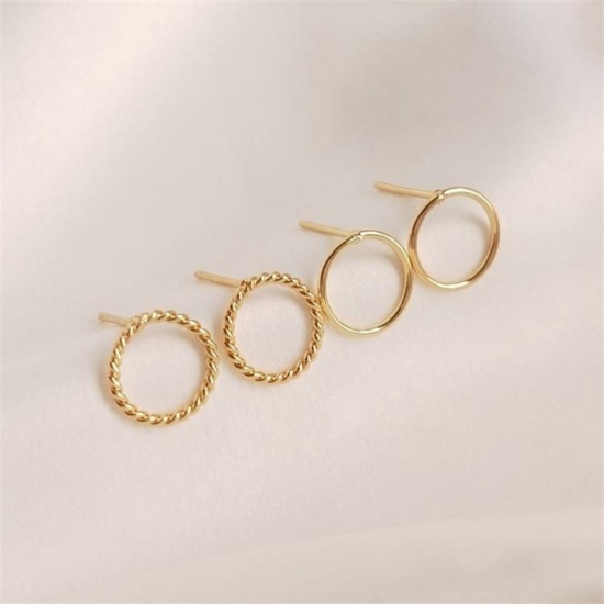 Picture of Eco-friendly Brass Ear Post Stud Earrings 14K Real Gold Plated Circle Ring 10mm Dia.