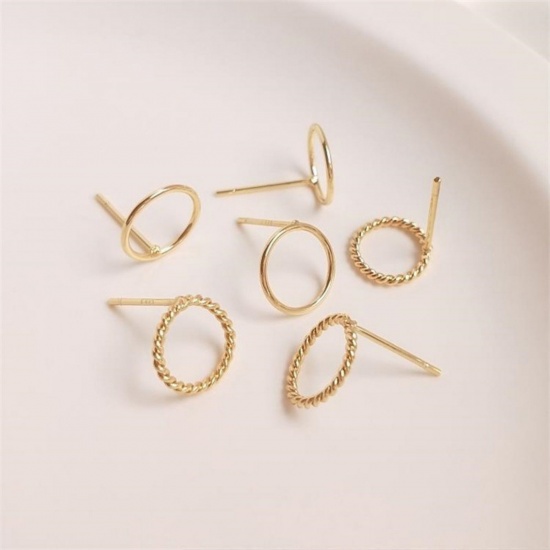 Picture of Eco-friendly Brass Ear Post Stud Earrings 14K Real Gold Plated Circle Ring 10mm Dia.