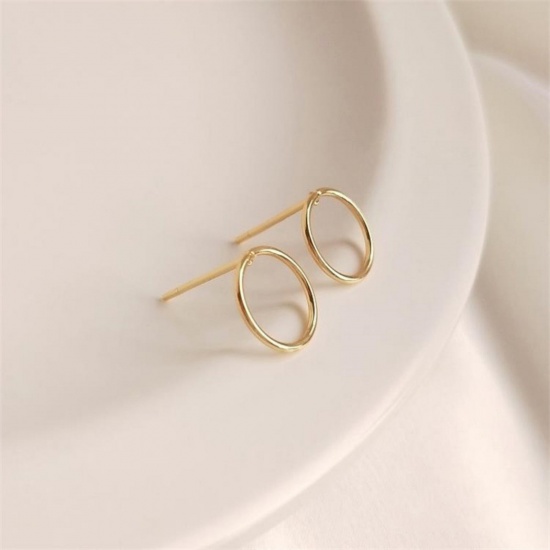 Picture of Eco-friendly Brass Ear Post Stud Earrings 14K Real Gold Plated Circle Ring 10mm Dia.