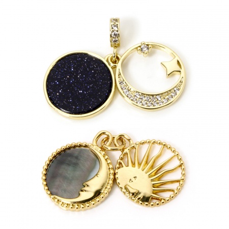 Eco-friendly Natural Shell & Brass Galaxy Charms 18K Real Gold Plated Sun Moon