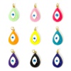 Image de 1 Pièce Breloques Religieux en Laiton Respectueux de la Nature Goutte d'Eau Plaqué Or Véritable 18K Œil Mauvais Émail 24mm x 13mm