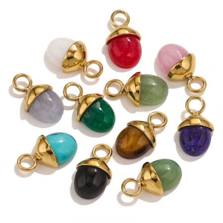 Vacuum Plating 304 Stainless Steel & Gemstone Charms 18K Gold Plated Acorn 16mm x 9mm