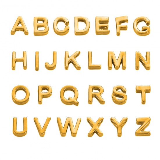 Image de 5 Pcs Breloques en 304 Acier Inoxydable Placage sous Vide Mini Plaqué Or 18K Alphabet Initial/ Lettre Majuscule Gravé Mots" A-Z " Brunissage au Rouleau