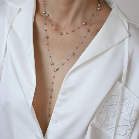 1 Pièce Collier de Chandail Chaîne Maille Bille Simple en Acier Inoxydable À la Mode Argent Mat Imitation Perles Pour Femmes