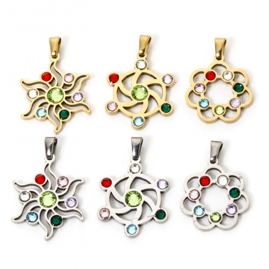 1 Piece 304 Stainless Steel Pendants Yoga Healing Hollow Multicolor Rhinestone の画像