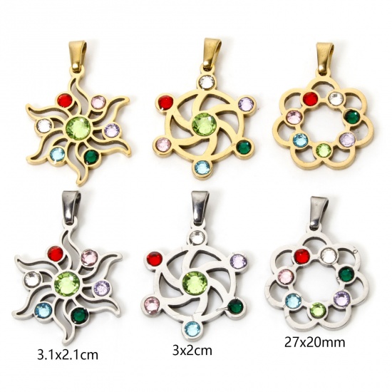 1 Piece 304 Stainless Steel Pendants Yoga Healing Hollow Multicolor Rhinestone の画像