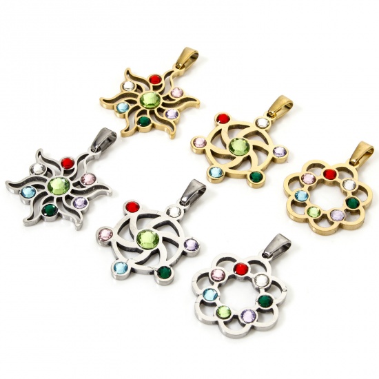 1 Piece 304 Stainless Steel Pendants Yoga Healing Hollow Multicolor Rhinestone の画像