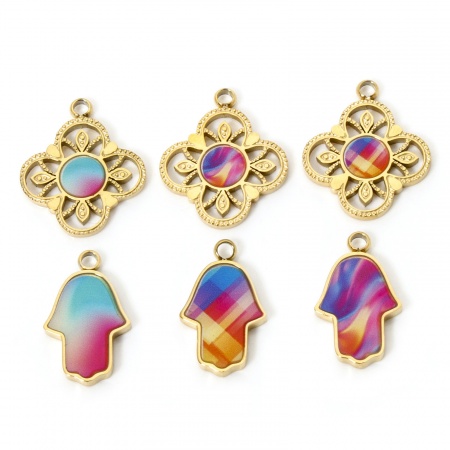 Vacuum Plating 304 Stainless Steel Pendants 18K Gold Plated Multicolor Enamel