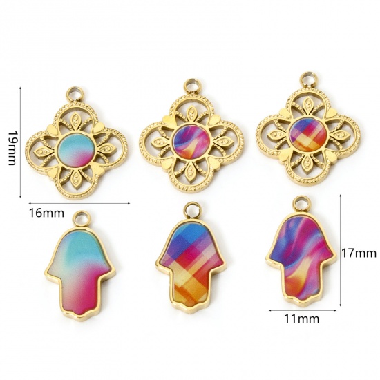 1 Piece Vacuum Plating 304 Stainless Steel Pendants 18K Gold Plated Multicolor Enamel の画像