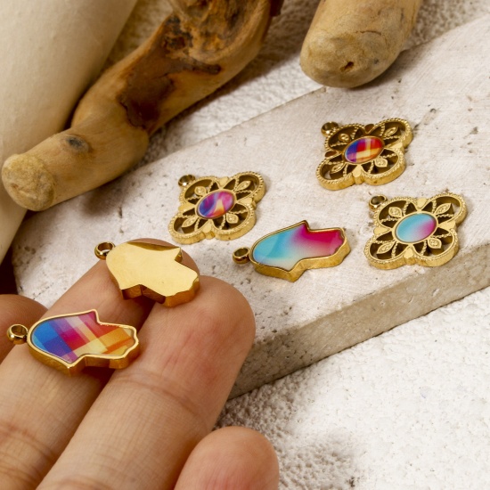 1 Piece Vacuum Plating 304 Stainless Steel Pendants 18K Gold Plated Multicolor Enamel の画像