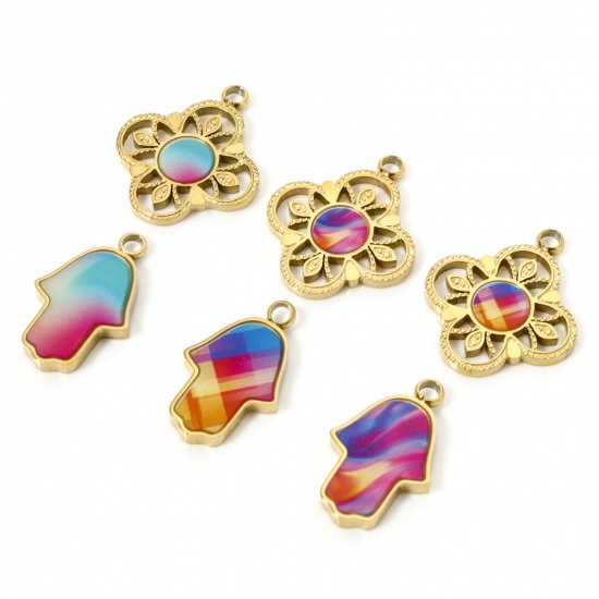 1 Piece Vacuum Plating 304 Stainless Steel Pendants 18K Gold Plated Multicolor Enamel の画像