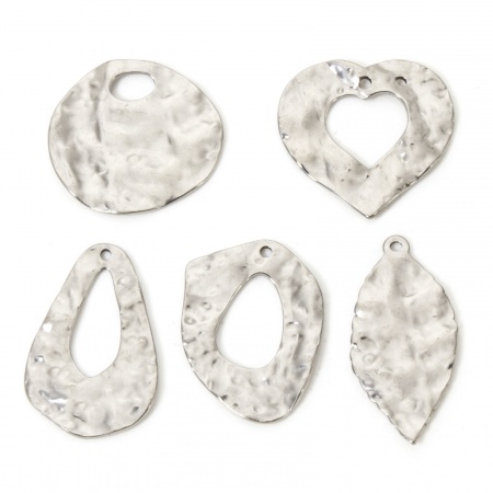 304 Stainless Steel Pendants Silver Tone Geometric Hammered