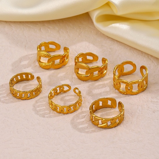 Image de 1 Piece Eco-friendly Vacuum Plating 304 Stainless Steel Open Adjustable Rings 18K Gold Plated Link Chain 17mm(US Size 6.5)