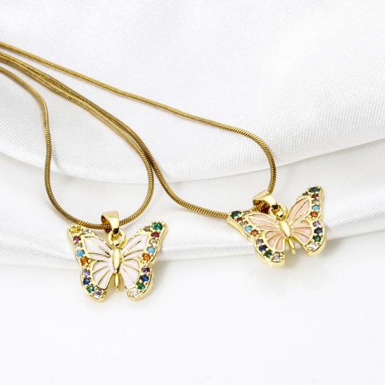 2 PCs Brass Charm Pendant 18K Gold Plated Butterfly Animal Enamel Multicolour Cubic Zirconia 17mm x 16mm の画像