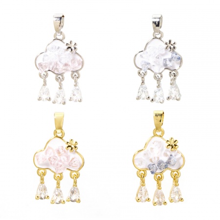 Brass Weather Collection Charm Pendant Multicolor Cloud Tassel Enamel Clear Rhinestone 26mm x 14mm