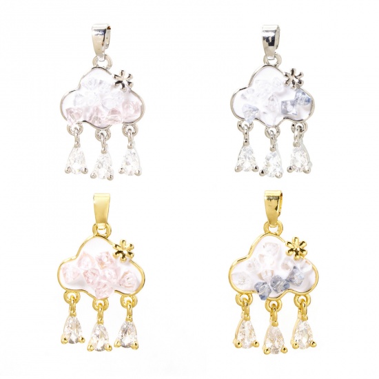 Imagen de 1 Unidad Latón Colección Meteorológica Colgantes Charms Nubes Multicolor Panícula Esmalte Transparente Rhinestone 26mm x 14mm