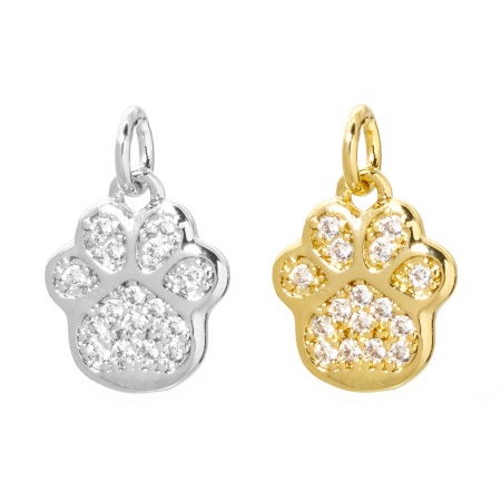 2 Pz Ottone Memoriale dell'animale Ciondoli Artiglio Della Zampa di Cane Multicolore Micro Spianare Trasparente Cubic Zirconiae 16mm x 11mm