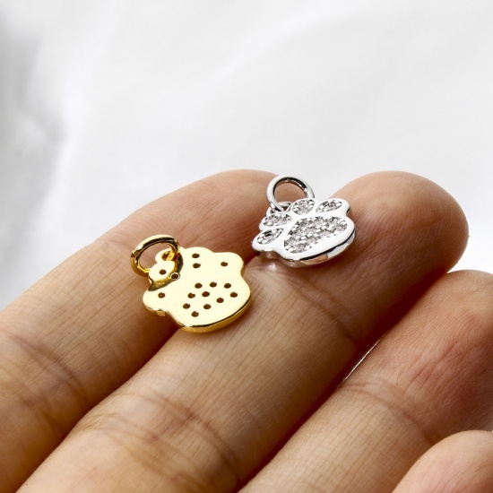 2 PCs Brass Pet Memorial Charms Multicolor Dog Paw Claw Micro Pave Clear Cubic Zirconia 16mm x 11mm の画像