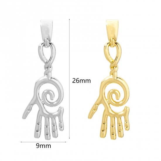 Picture of 2 PCs Brass Charm Pendant Multicolor Hand Hollow 26mm x 9mm