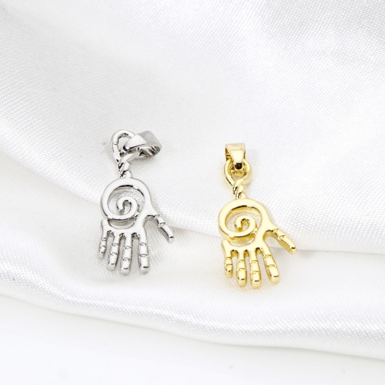 Picture of 2 PCs Brass Charm Pendant Multicolor Hand Hollow 26mm x 9mm