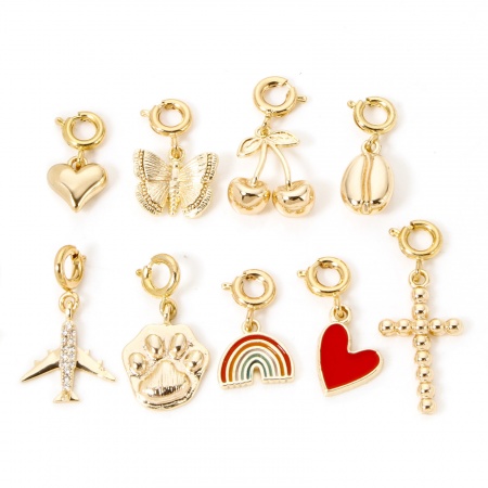 Eco-friendly Brass Charms 18K Real Gold Plated Cherry Fruit Paw Print With Spring Ring Clasp