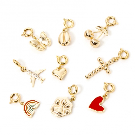 1 Piece Eco-friendly Brass Charms 18K Real Gold Plated With Spring Ring Clasp の画像