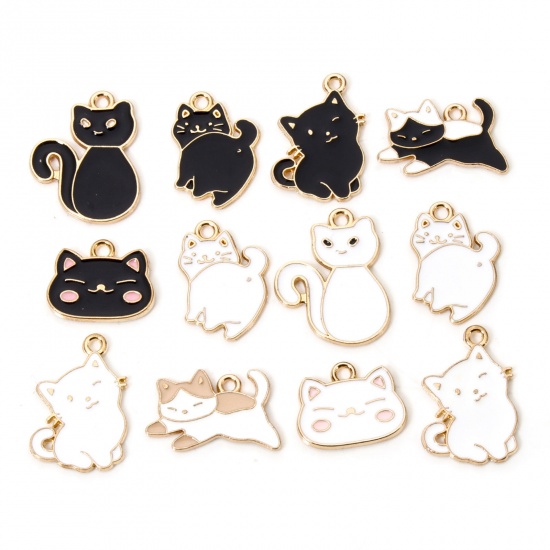 50 PCs Zinc Based Alloy Charms Gold Plated Multicolor Cat Animal Enamel の画像